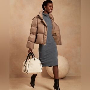 PETITE RIBBED MOCK-NECK MIDI DRESS in GREY